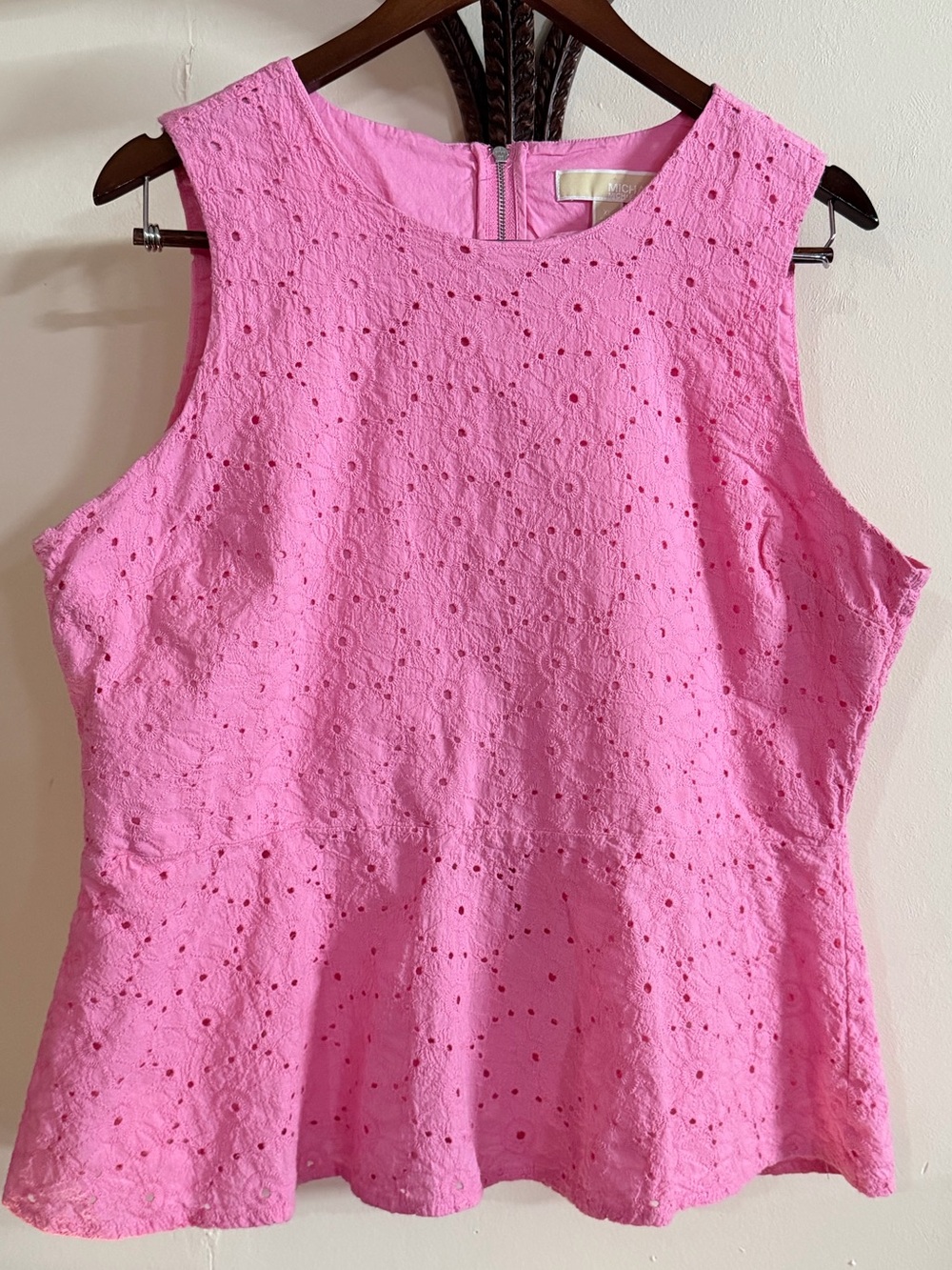 Michael Kors Pink Eyelet Peplum Top XL 100% Cotton Feminine Barbiecore Summer